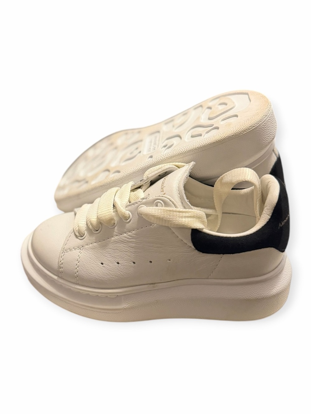 Alexander McQueen Kids White Platform Sneakers with Black Heel Accent
